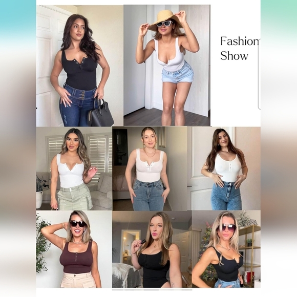 Popilush Black Button Down Sleeveless Tummy Control Tank Top Bodysuit Size 5XL - Picture 2 of 12